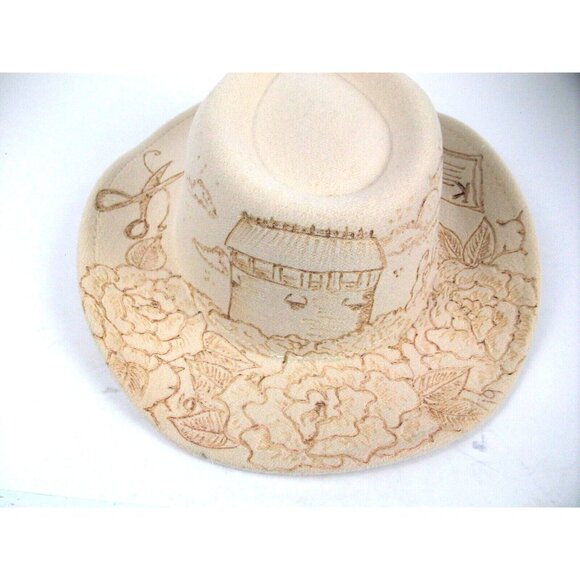 Custom Cowboy WSomens Fedora Hat Wide Brim Western Boho Cream Harry Potter Theme - Picture 1 of 6